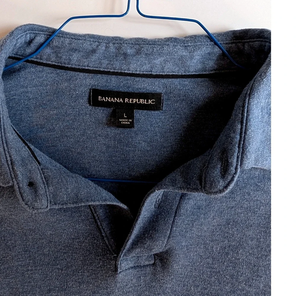 Banana Republic Mens Blue Heathered 100% Cotton Short Sleeve Polo Shirt Size L